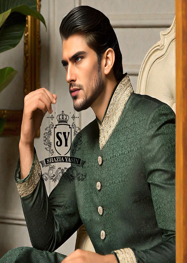Shazia Yasin Sherwani wedding dress is a unique wearable piece of art to be cherished and passed on.
Every dress tells a story and celebrates SY Couture of our groom.