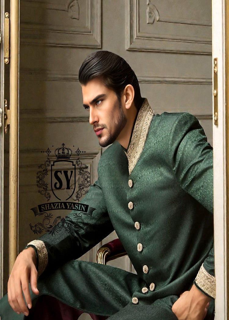 Shazia Yasin Sherwani wedding dress is a unique wearable piece of art to be cherished and passed on.
Every dress tells a story and celebrates SY Couture of our groom.
