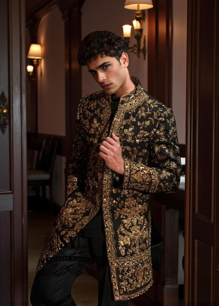 The elegance of a Sherwani, the quintessential men's Sherwani suit, a piece of tailor-made class, a garment to wear like a second skin on special occasions, events, or your wedding day.