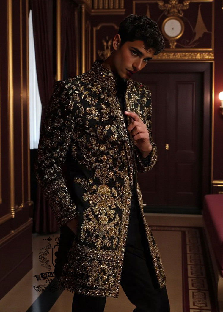 The elegance of a Sherwani, the quintessential men's Sherwani suit, a piece of tailor-made class, a garment to wear like a second skin on special occasions, events, or your wedding day.