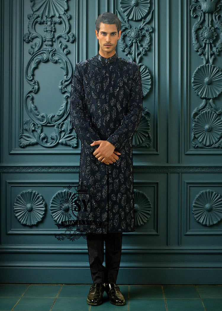 Majestic Blue Sherwani is a symbol of refinement and royal elegance, a timeless classic especially when we talk about wedding sherwani suits.