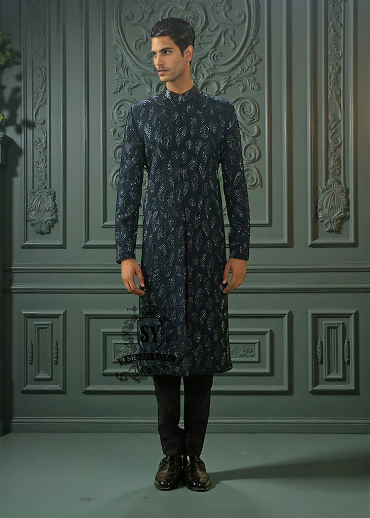 Majestic Blue Sherwani is a symbol of refinement and royal elegance, a timeless classic especially when we talk about wedding sherwani suits.