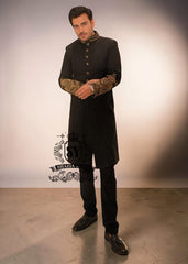 Draped in royalty. Tailored for the spotlight. Black Sherwani elegance elevated with intricate hand embroidery and timeless detailing.