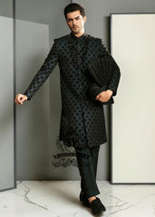Black Embroidered Sherwani dignified and sophisticated design, this sherwani in deep black exudes power and elegance. Crafted from premium fabric, intricate embroidery that adds a touch of regal artistry without overpowering its sleek silhouette. The refined tailoring make it an ideal choice for grooms, formal receptions, and grand celebrations.