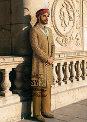 Latest Sikh Wedding Sherwani San Diego California USA Royal Golden Beige Premium Sherwani for Groom Pakistani