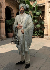 Luxury Sherwani Style for Men's Wedding Phoenix Arizona USA Designer Embroidered Light Green Sherwani for Groom