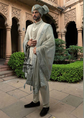 Luxury Sherwani Style for Men's Wedding Phoenix Arizona USA Designer Embroidered Light Green Sherwani for Groom