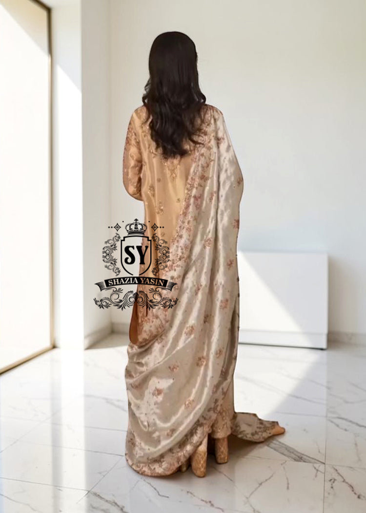 Our radiant Bride shining in the elegant angrakha pishwan, crafted from luxurious silky lame and adorned with exquisite embellishments.⁠ Let this gold outfit accentuate your captivating beauty!