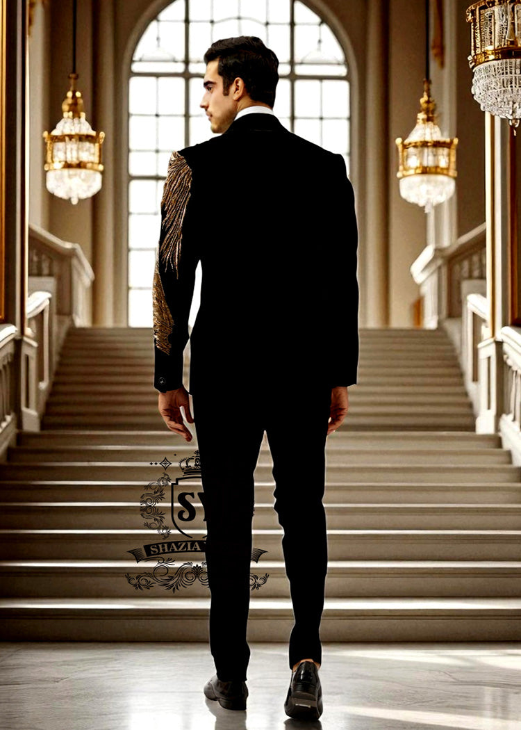 Lightfall Embroidered Tuxedo Colorado Springs Colorado USA Buy Black Velvet Gold Metallic Hand
Embellished Tuxedo