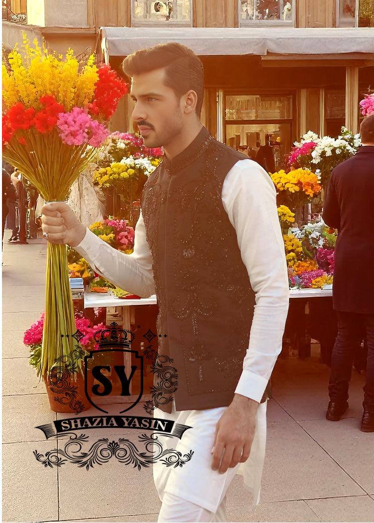 Pakistani Mens Black Waistcoats Hempstead Town, NY USA Waistcoats for Nikah Ceremony