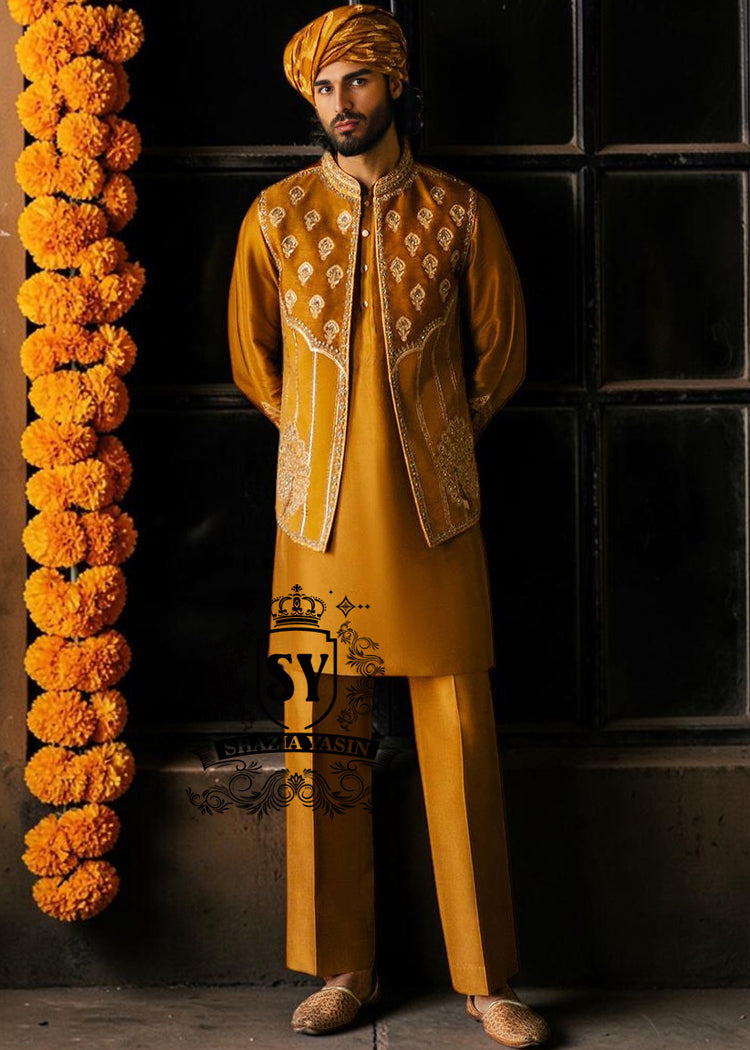 Classic elegance meets modern style - our Harvest Gold Waistcoat is the quintessence of chic and charm at any wedding.