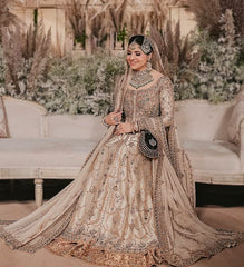 Ivory Crocus Kalidar Shirt with Gold Lehenga