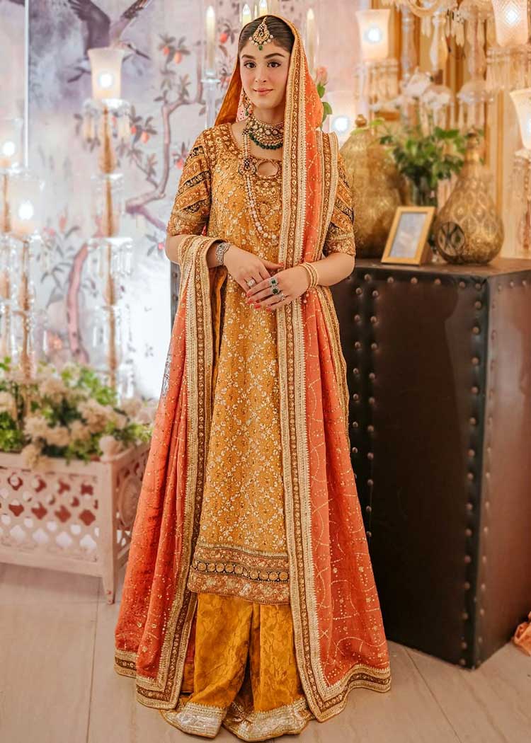 Carrot Orange Hyderabadi Bridal Shirt and Lehenga with Coral Kamdani Dupatta