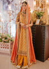 Carrot Orange Hyderabadi Bridal Shirt and Lehenga with Coral Kamdani Dupatta