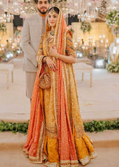 Carrot Orange Hyderabadi Bridal Shirt and Lehenga with Coral Kamdani Dupatta