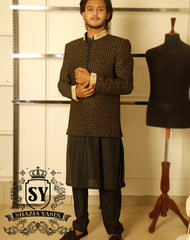 Black hand embellished Groom Wear Prince Coat