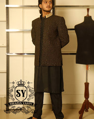 Black hand embellished Groom Wear Prince Coat
