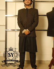 Black hand embellished Groom Wear Prince Coat