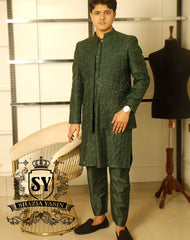 Poly Green waistcoat with kurta pajama suit latest collection for wedding and occasion