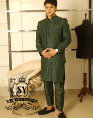 Poly Green waistcoat with kurta pajama suit latest collection for wedding and occasion