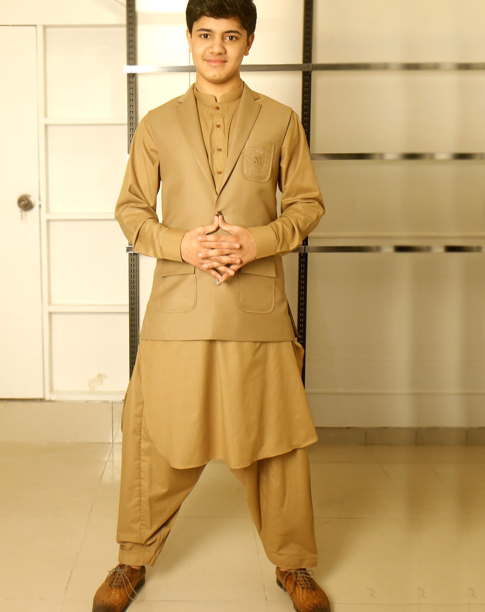 Earth Yellow WaistCoat for Men with matching Shalwar Kameez