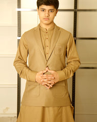 Earth Yellow WaistCoat for Men with matching Shalwar Kameez