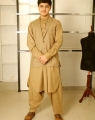Earth Yellow WaistCoat for Men with matching Shalwar Kameez