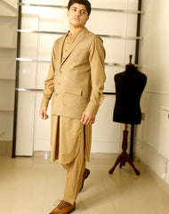 Earth Yellow WaistCoat for Men with matching Shalwar Kameez
