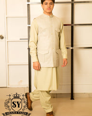 Tea green Waistcoat suit with Kameez Shalwar The perfect look for any type of event with timeless statement