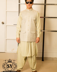 Tea green Waistcoat suit with Kameez Shalwar The perfect look for any type of event with timeless statement