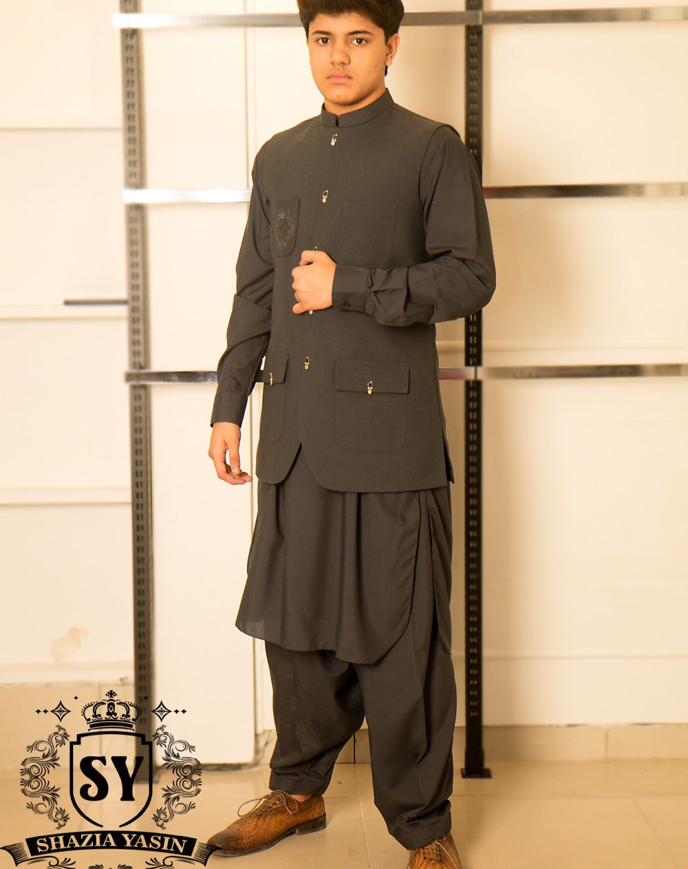 Grey waistcoat for a modern polished look order today upgrade your festive look with this classic Article