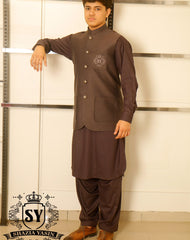 Medium Taupe Waistcoat suit with Kameez Shalwar timeless sophisticated and perfect for the modern groom & his grooms men