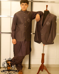 Medium Taupe Waistcoat suit with Kameez Shalwar timeless sophisticated and perfect for the modern groom & his grooms men