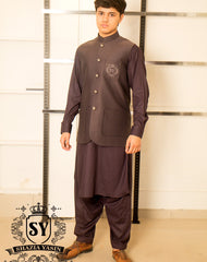 Medium Taupe Waistcoat suit with Kameez Shalwar timeless sophisticated and perfect for the modern groom & his grooms men